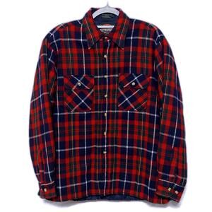 VINTAGE GREATLAND SPORTSWEAR RED PLAID WOOL BUTTON DOWN MACKINAW COAT MENS LARGE